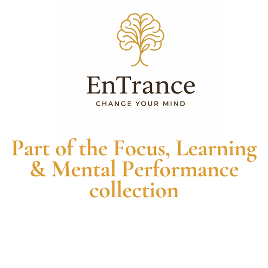 EnTrance logo with tagline and text about focus, learning, and mental performance on a white background