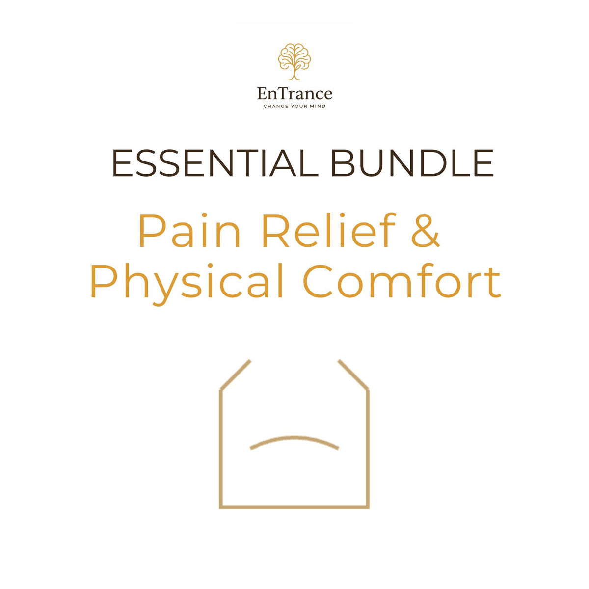 Promotional graphic for the EnTrance 'Essential Bundle' focused on 'Pain Relief & Physical Comfort' on a solid white background.